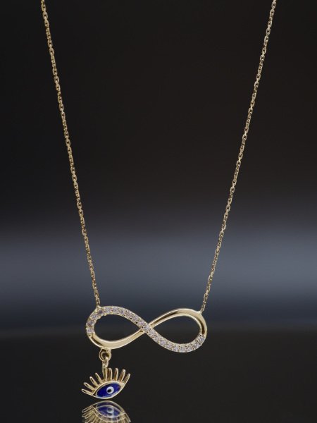 14 Ayar Taşlı Nazar Boncuklu Sonsuz Kolye